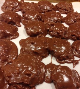 Look at those cookies taking a warm, chocolate bath!
